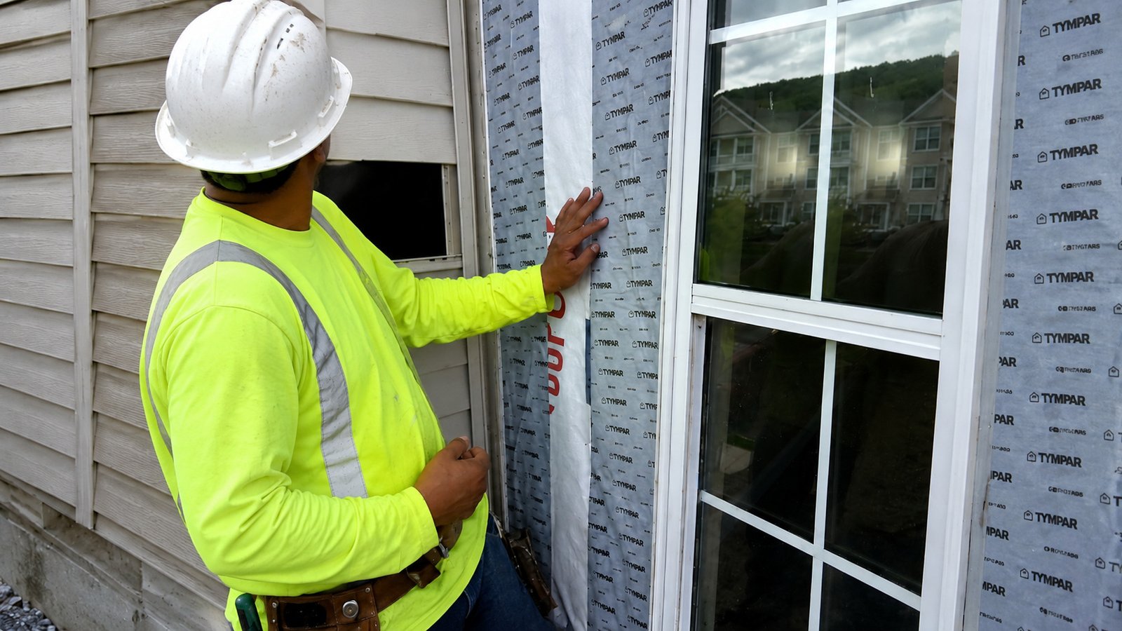 Flashing and weather-resistive barrier installation at a residential window opening