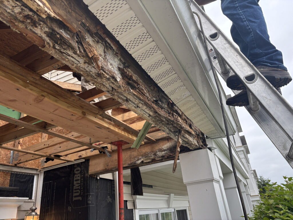 Severe concealed wood deterioration exposed during exterior water intrusion remediation